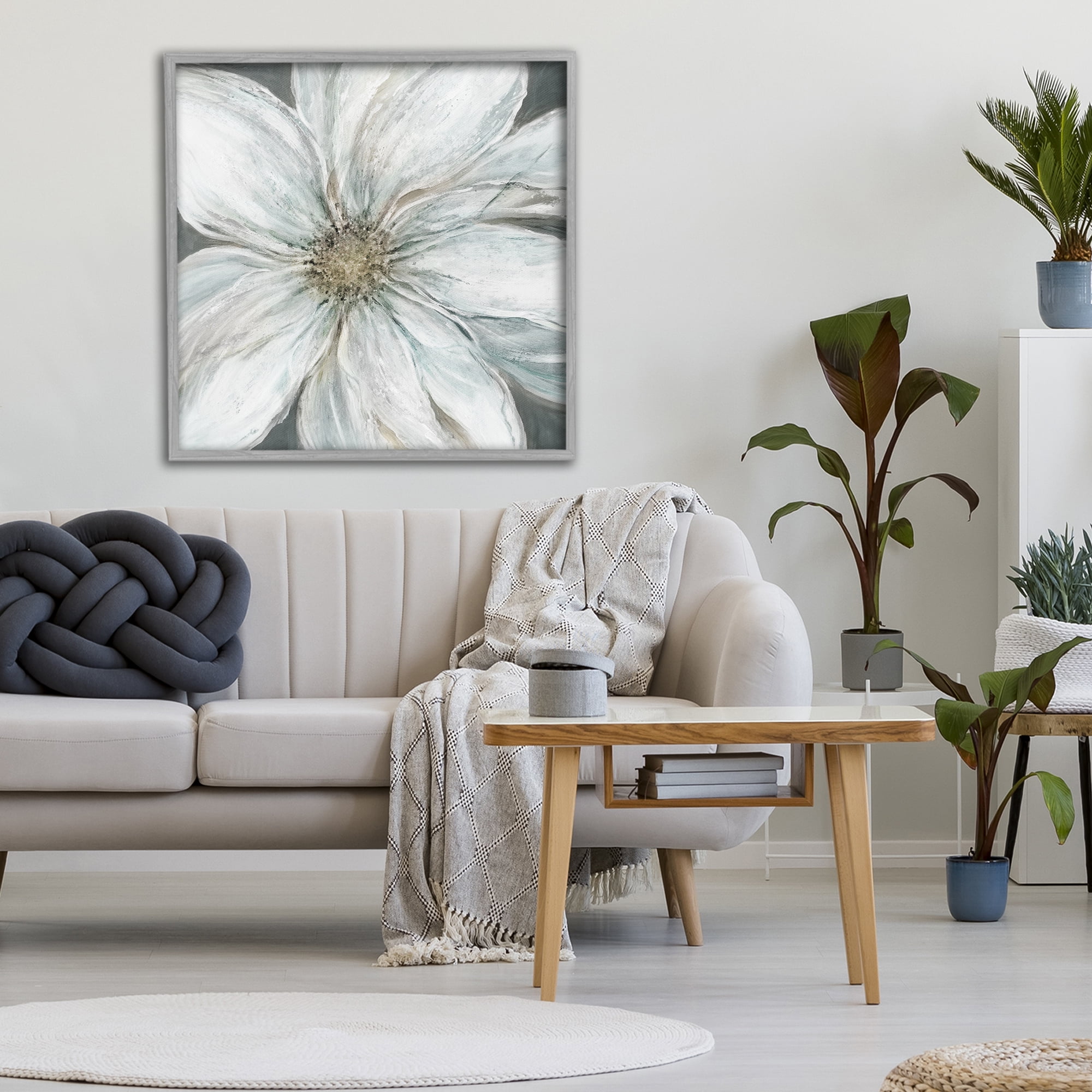 Stupell Industries Large White Flower Closeup Gray Framed Giclee Art, design by Carol Robinson