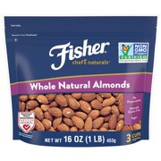 Fisher Chef's Naturals Unsalted Whole Almonds 16oz (Pack of 1), Raw Nuts Perfect for Cooking, Baking & Snacking, Vegan Protein, Keto Snack, Gluten Free