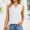 thumbnail image 4 of ZHYou No Boundrie Women's V Neck Sleeveless Tank Tops Pleated Front Wrap Loose Fit Flowy Casual Summer Pullover Blouses for Women White Size M, 4 of 8