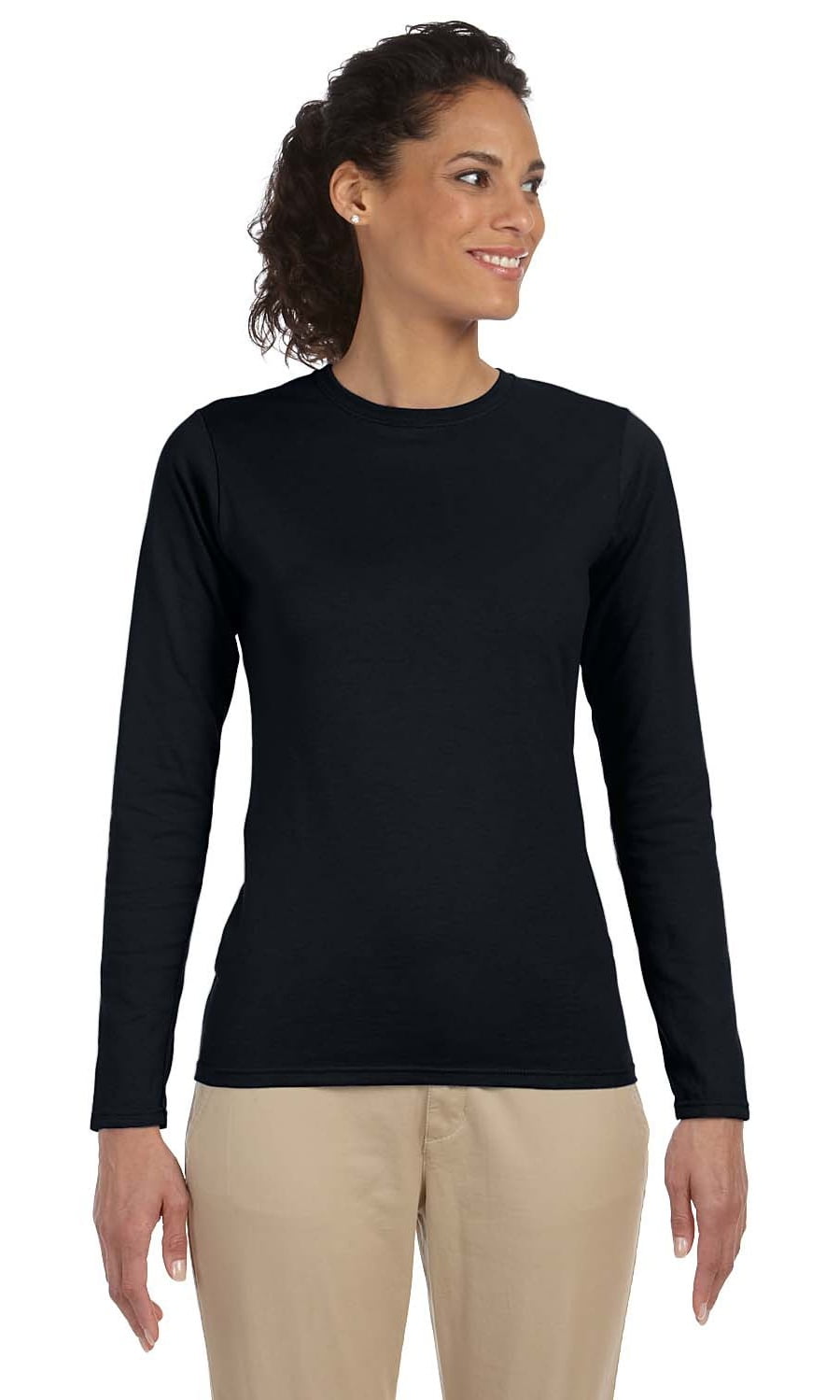 The Gildan Ladies Softstyle 45 oz Long Sleeve T-Shirt - BLACK - 2XL ...