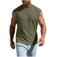 thumbnail image 3 of Men's Sleeveless Tank Top Cotton Blend Summer Vest Casual Solid Muscle Fit Breathable Quick Dry Gym Workout Streetwear Beach | Zenithor,Army Green L, 3 of 9
