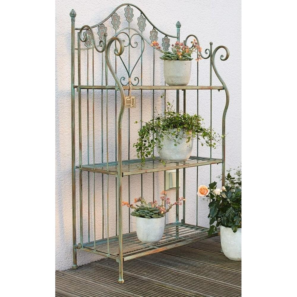 41 in. Folding Metal Shelf / Baker's Rack w/ Scrolling Heart & Peacock Tail Motif