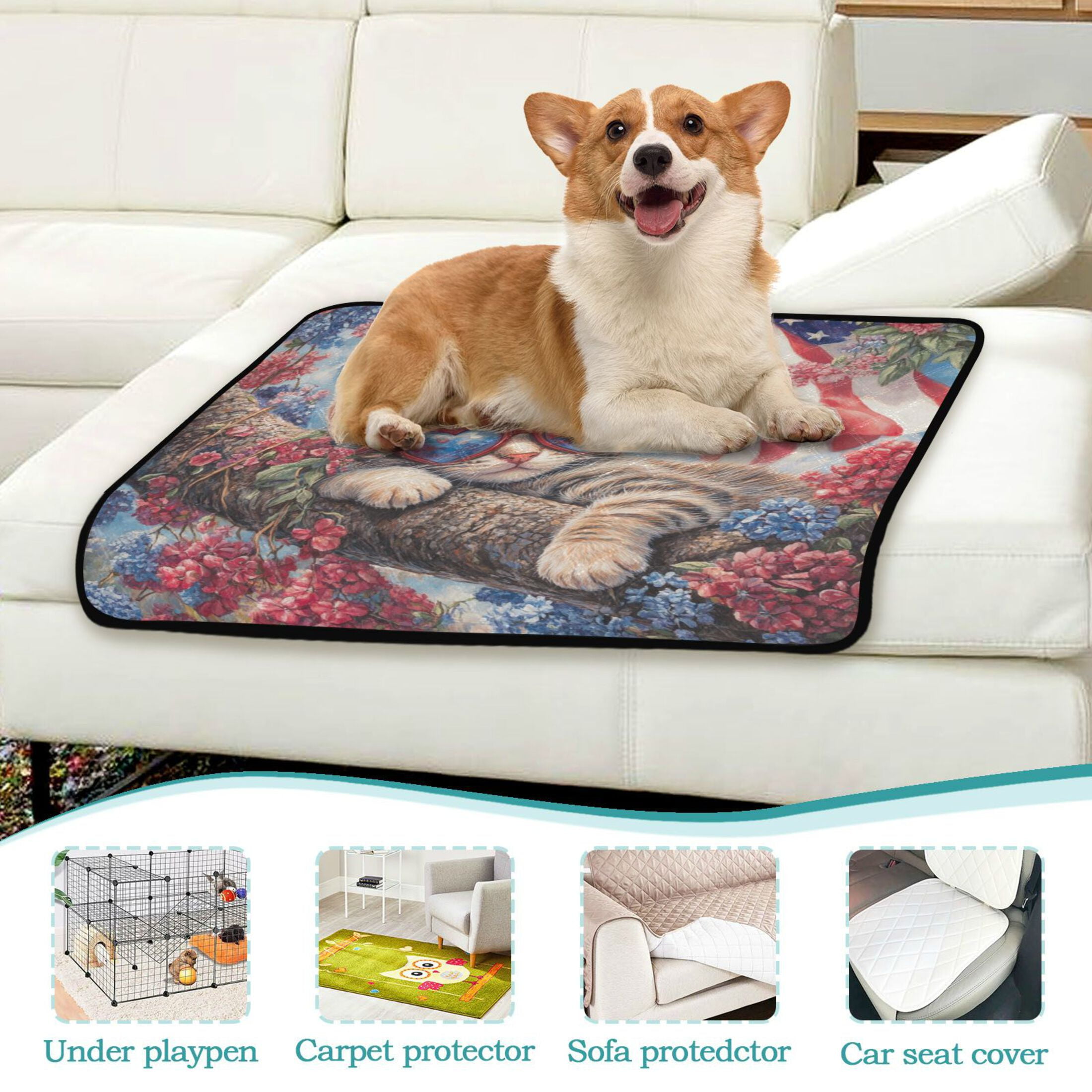 Qxltty 4th Of July Cat Cat litter Pads Pet Set of 2 Diaper Mats Center Anti-leakage Layer Absorbent Soft and Comfortable