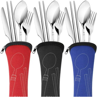 Portable Cutlery Set，Travel Utensil Set with Case，Travel 18/8 Stainless  Steel Spoon and Fork Set for Lunch Box, 3 PCs Travel Silverware Set Travel