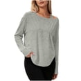 thumbnail image 2 of Loopsun Womens Long Sleeve Fall Tops Fashion Solid Off Shoulder Crew Neck Sports Casual T Shirt, 2 of 3