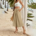 thumbnail image 3 of THDHVS Biker Shorts Women,Solid Color Fashion Eight Pants Loose Wide Leg Pants Khaki M, 3 of 5