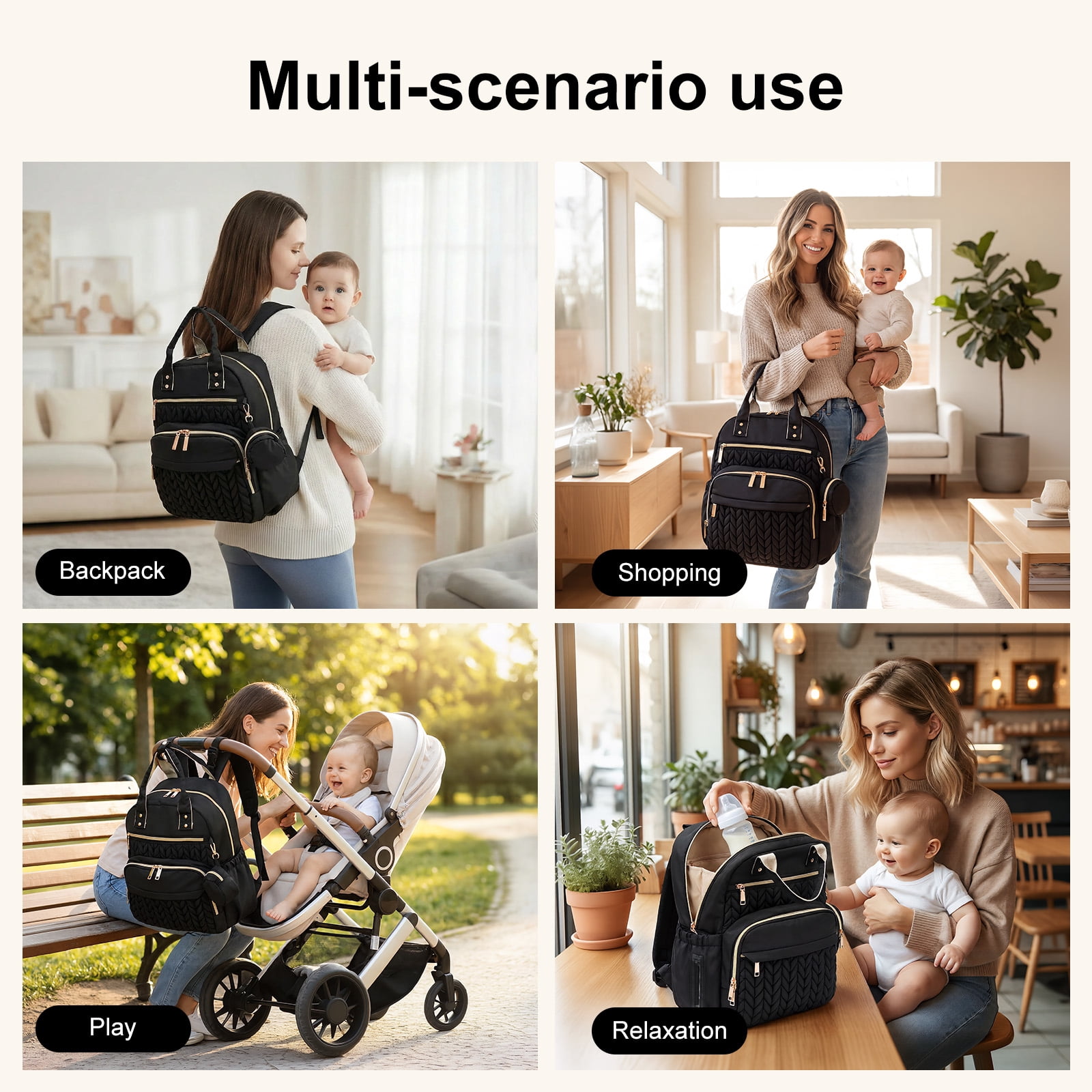 Threns Baby Diaper Bag Backpack, Baby Essentials Tote Bag with Changing Pad and Stroller Straps, Multi Function Travel Diaper Backpack for Moms and Dads, Black