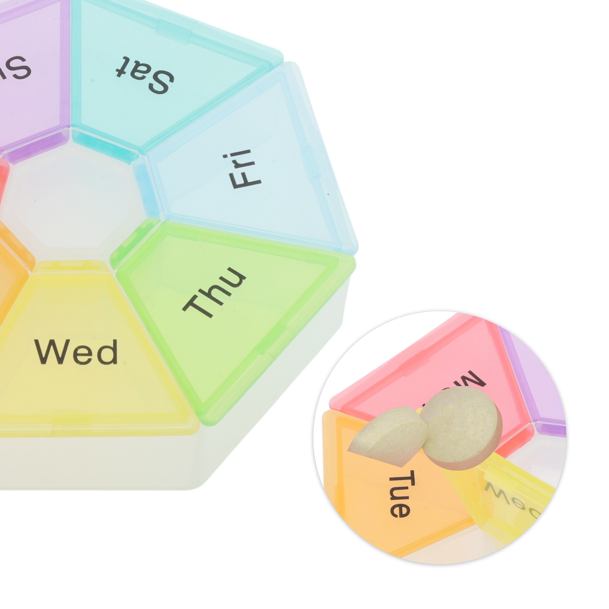 Unique Bargains Useful Durable 7 Grid Colorful Pill Case 1 Pc Clear, Colorful