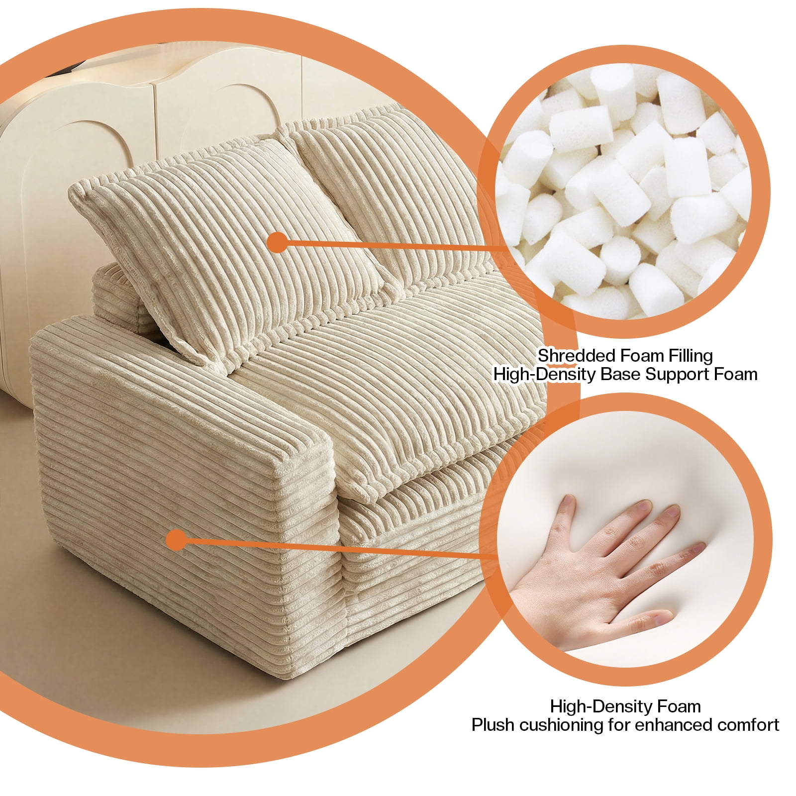 Kelyda Convertible Sofa Bed, 2 in 1 Modern Cloud Boneless Sofa Bed Loveseat Couch Sleeper Chairs for Living Room Beige