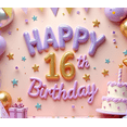 thumbnail image 3 of Colorful Balloons Sweet 16 Banner Glitter Stars Festive Design Birthday Celebration Backdrop for Party Decoration Photography Event, 3 of 7