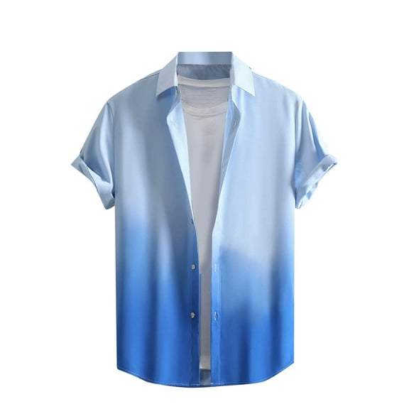 Mens Button Down T-Shirts, Short Sleeve Shirts for Men Summer Hawaiian Fashion Ombre Tie Dye Printed Lapel T Shirts M-3XL