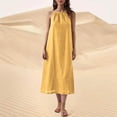 thumbnail image 2 of Sentmoon Vacation Dresses for Women 2026 Halter Neck Sleeveless Plus Size Dress Solid Color Relaxed Fit Summer Linen Dresses Casual Beach Stuff for Travel and Outdoor Yellow L, 2 of 8
