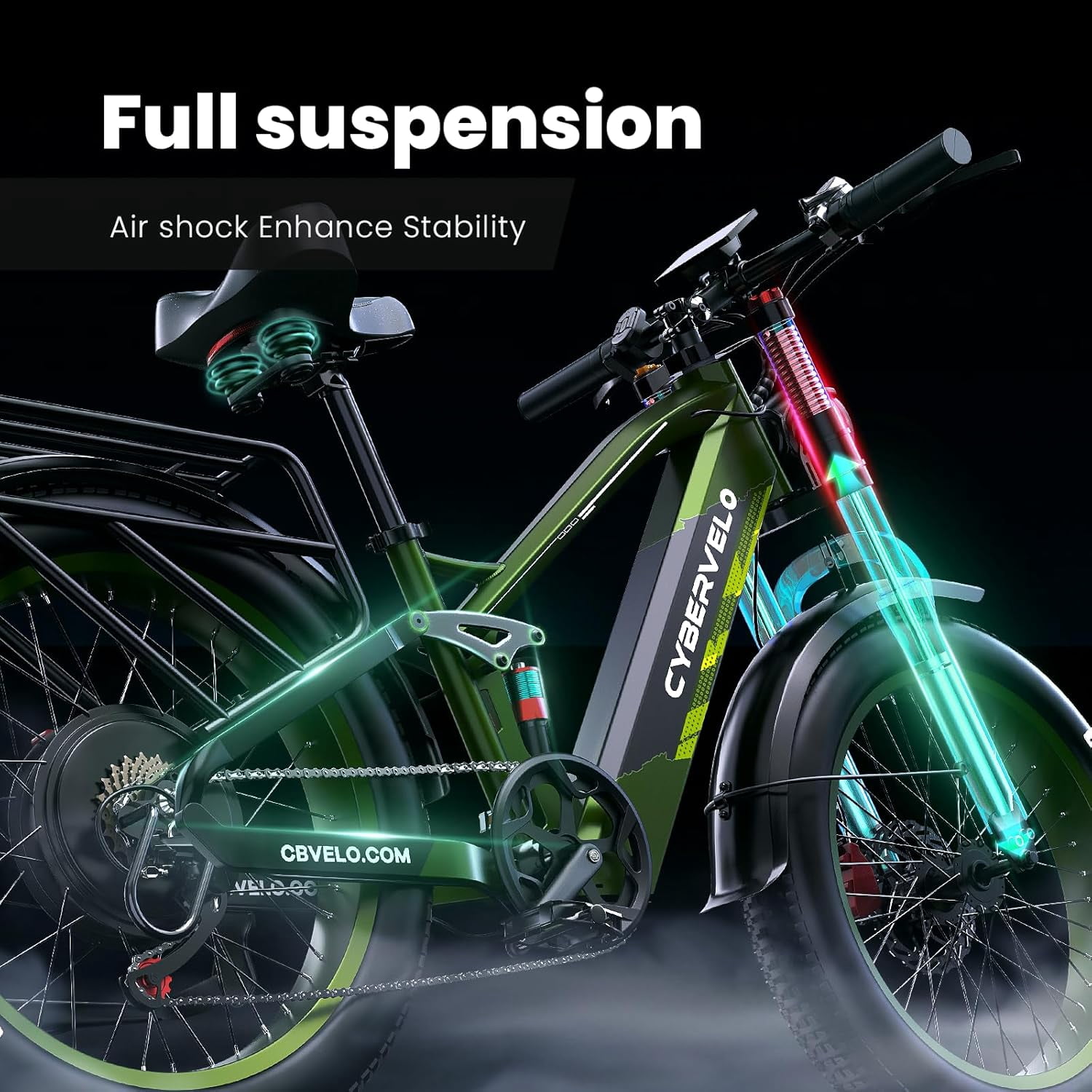 CBVELO Electric Bike for Adults, 5000W Ebike, 50MPH 100Miles Electric Mountain Bike, 26"Fat Tire with 60V 50AH Battery Full Suspension Electric Cruiser Bike