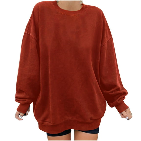 Solid Color O-Neck Sweatshirts for Women Oversize Long Sleeve Pullover 2023 Winter Casual Fleece Tops