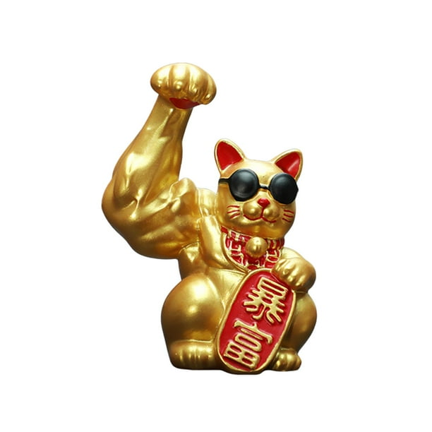 Figura de gato de la suerte con brazo musculoso grande, decoración Feng Shui para escritorio, buena fortuna y bienvenida. Brazo derecho