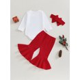thumbnail image 3 of Suealasg Baby Girls Christmas Outfits 3 6 12 18 Months Cow Print Long Sleeve Rompers and Flared Pants Headband Set 3Pcs Casual Spring Fall Clothes for Infant Girls, 3 of 7