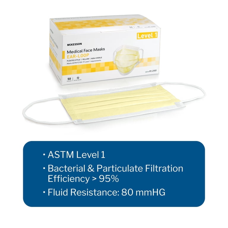 McKesson Disposable Face Masks, 3-Ply Elastic Ear Loops - Yellow