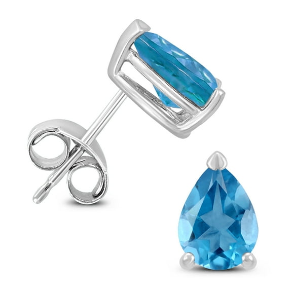 SZUL Women's 14K White Gold 7x5MM Pear Blue Topaz Earrings
