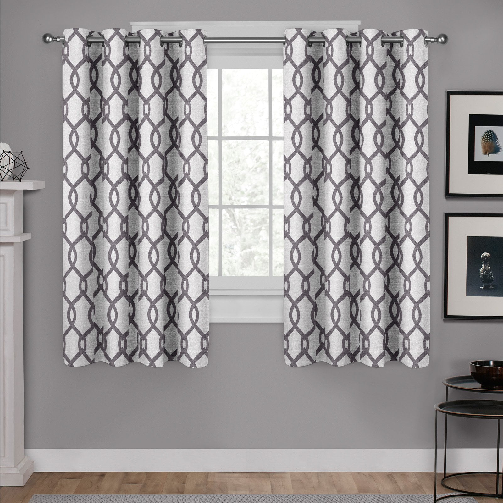 54x63 Exclusive Home Curtains Modo Metallic Geometric Light Filtering Grommet Top Curtain Panel Pair Winter White