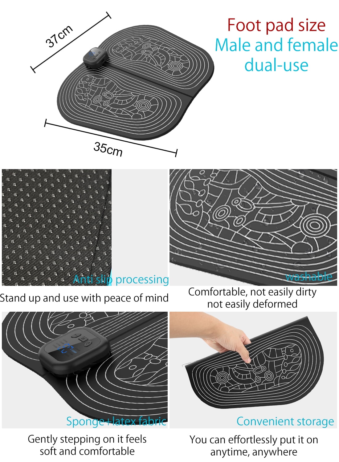 EMS Electric Foot Massager Mat Pad Remote Control USB LED Portable Rechargeable for Men Women 8 Modes 30 Intensity Levels