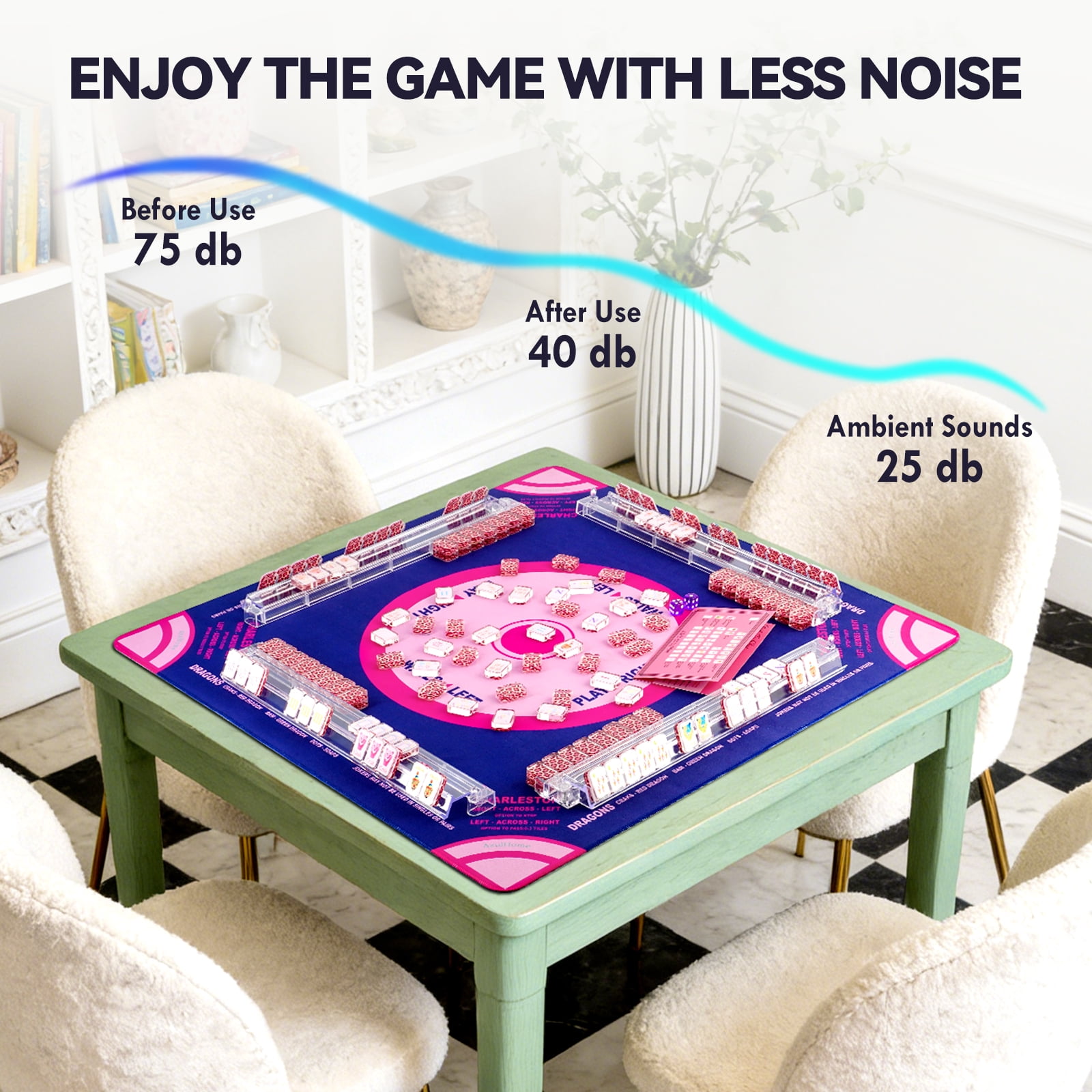 Mahjong Mat with Black Carrying Bag | 31.5" Anti-Slip & Noise Reducing Table Cover | Multi-Game Surface for Poker, Cards, Dominoes & Board Games (Blue)