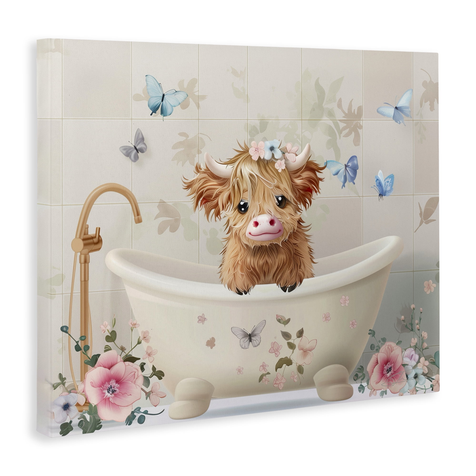 Baby Cattle in Floral Tub Canvas Wall Art, design by Shawna Stewart