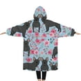 thumbnail image 2 of Oversized Wearable Blanket Hoodie,French Bulldog and Flower Sherpa Blanket Hoodie with Super Pockets,Super Warm Fuzzy Pullover for Women & Men, 2 of 6