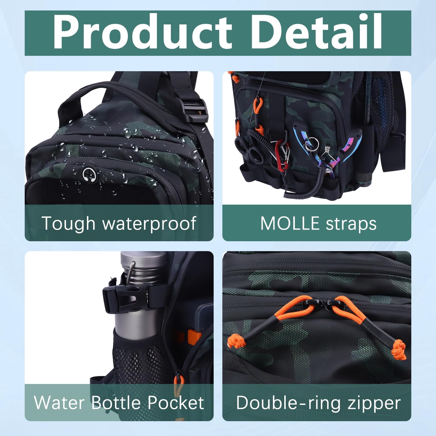 Fishing Backpack With Tackle Boxes Waterproof Shoulder Bag For Gear Fish 136 Lures Kit Hook Remover Tool Lip Gripper Plier Gifts Men (green)
