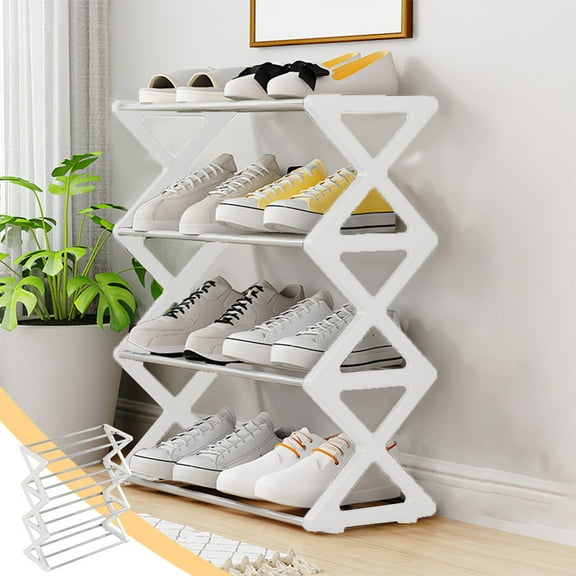 Shoe Rack Storage, 4-Tier Metal Shoe Storage Shelf, Free Standing Shoe Racks, Space Saving Shoe Rack Organizer for Entryway, Hallway, Bedroom, Living Room(12-16 Pair)