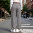 thumbnail image 6 of ZHYou No Boundarie Pants for Women Waffle Knit Drawstring High Waist Wide Leg Baggy Fit Casual Trousers with Pockets,Gray,Size S, 6 of 7