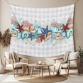thumbnail image 2 of Summer Starfish Large Tapestry for Bedroom Wall Hanging Tapestry,Blue Coral Beach Couch Coastal Grey Plaid Ceiling Backdrop Tapestries Poster Blanket Wall Decor for Teens Room Living Room 100" x 59", 2 of 8