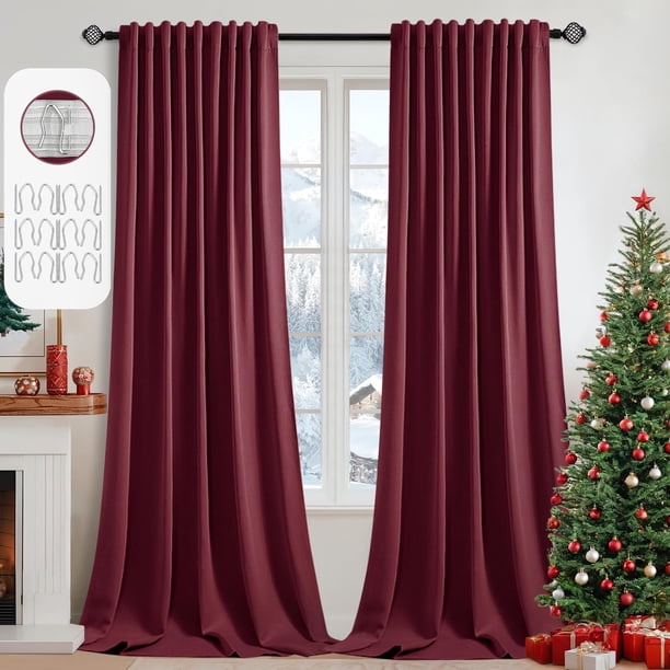 Cortinas navideñas Miulee, opacas, color rojo vino, 260 x 260 cm, 2 paneles
