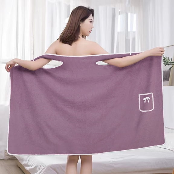 Bath Towel Wrap, Adjustable Shower Spa Towel with Pocket Bow Tie, Quick Dry Soft Lightweight Bath Skirt Wearable Robe for Women
