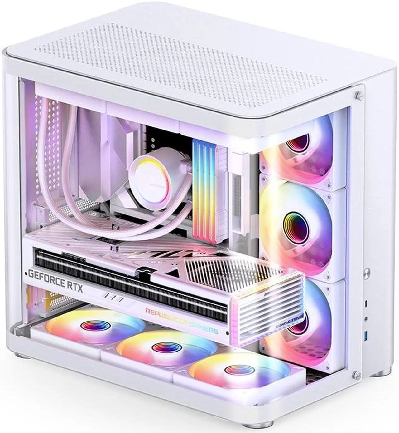 Giizhmy Dual-Chamber Gaming Computer Case with Liquid Cooling, White, 1 Count, 1 Pack