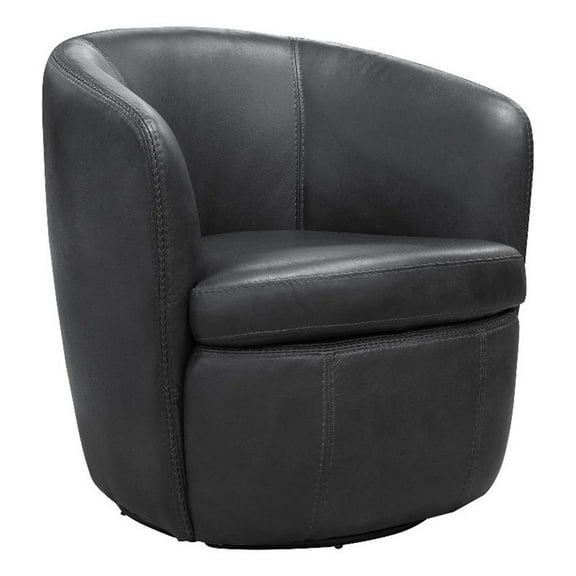 Maklaine Vintage Slate All Italian Leather Swivel Club Chair