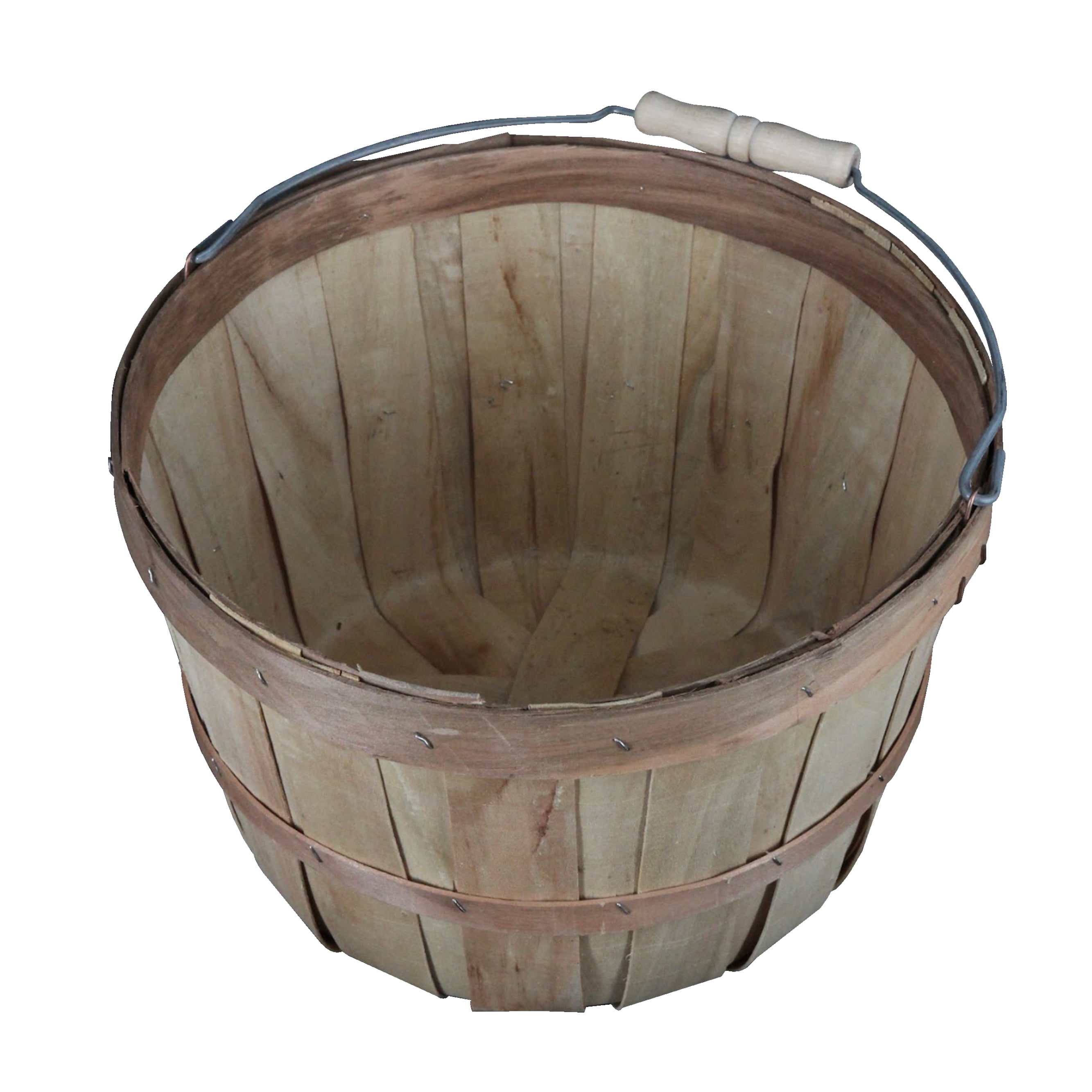 SSWBasics One Peck Basket With Handle - Set of 3 - Natural Unfinished Pine Wood Apple