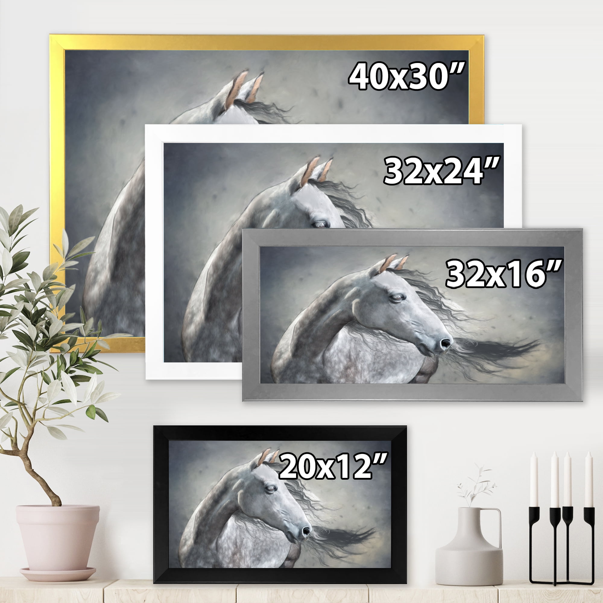 Designart 'Black and White Portrait Of A Wild Horse' Farmhouse Framed Art Print
