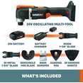 thumbnail image 2 of Multiherramienta Oscilante WORX WX696L Power Share para Cortar Lijar Raspar Madera Metal Plástico con Batería 20 V Inalámbrica Negro y Anaranjado WORX WX696L, 2 of 2