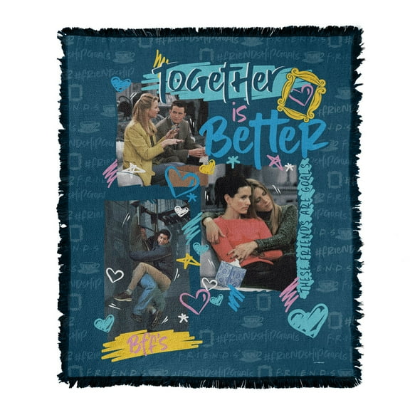Friends Blanket, 50'x60' Friendship Goals Collage Woven Tapestry Cotton Blend Fringed Throw
