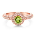 thumbnail image 2 of Gem Stone King 18K Rose Gold Plated Silver Green Peridot and White Moissanite Engagement Ring for Women (1.11 Cttw, Round 5MM, Available in Size 5, 6, 7, 8, 9), 2 of 6