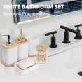 thumbnail image 6 of Bathroom Accory Set - 10 Piece White Bathroom Sets Complete with Trash Can Toothbrush Holder Cup Soap Dispenser Soap Dish Toilet Brush Holder Vanity Tray Qtip Holder Tissue Box Cover, 6 of 14