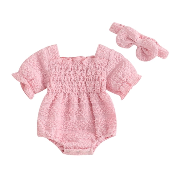 Bagilaanoe Newborn Baby Girl Rompers Short Sleeve Bodysuits Headband 3M 6M 9M 12M 18M Infant Summer One Piece Jumpsuit