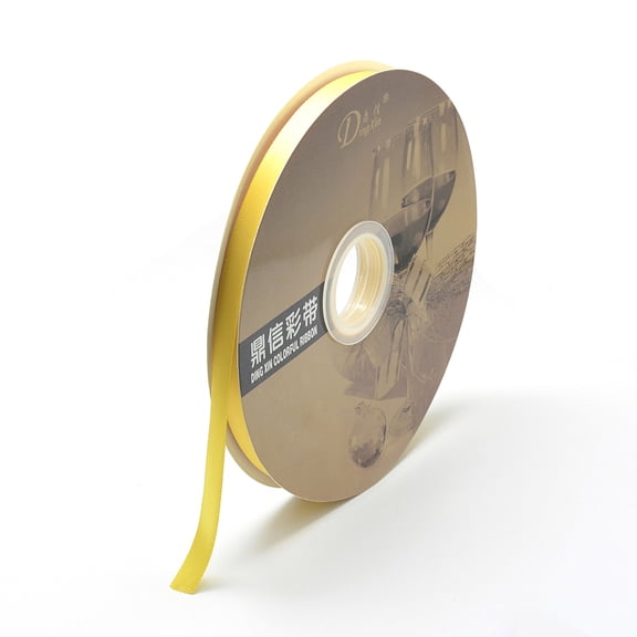 Satin Ribbon Single Face Satin Ribbon Nice for Party Decorate Gold 1/4 inch(6mm) 100yards/roll(91.44m/roll)