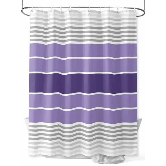 Boanket Polyester Fabric Purple Ombre Stripes Shower Curtain, Minimalist Gradient Lines Texture Waterproof Bathtub Curtain Bathroom Decor Set with Hooks 36 x 72 Inches,