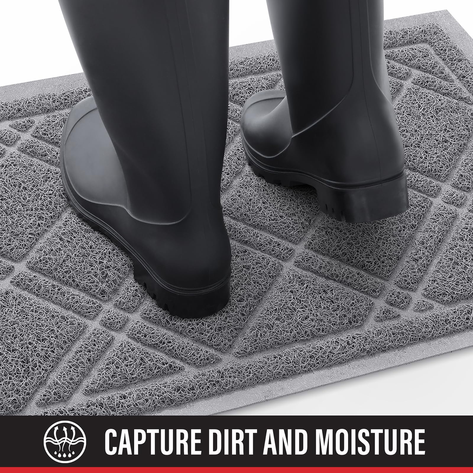 Buganda Door Mat Outside, Heavy Duty Dirt Trapper Doormat, Non Slip Low Profile Mat for Inside, 17"x30", Grey