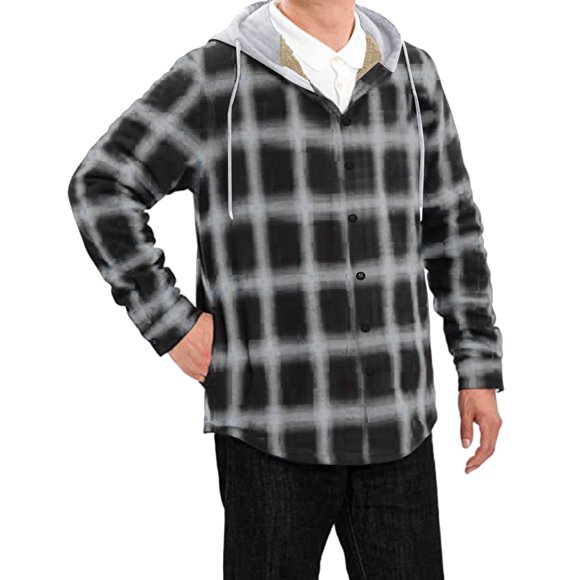 Meichang Fleece Jackets Men Big and Tall Plaid Hoodies Streetwear Button Down Shirt Jacket Modern Fit Long Sleeve Lightweight Jacket