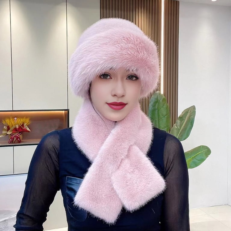 sunsanly 2 Pcs/Set Women Winter Hat Scarf Set Fuzzy Plush  display picture 3