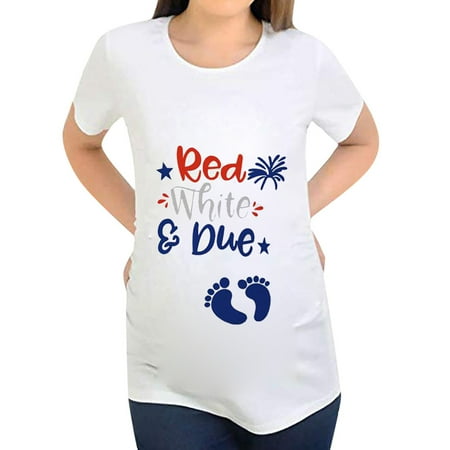 

TANGNADE Women Short Sleeve Maternity Letter Cartoon Print Tops 4th of July
