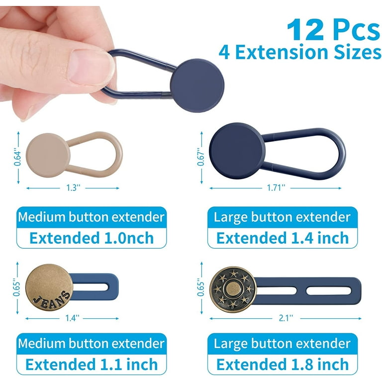  YouOKLight Button Extenders for Jeans, 12 Pcs Jean Button  Extender, Women Men Pants Waist Extenders - Pants Button Extender 2.12/1.33  Inches 3 Colors Pant Waistband Expander.