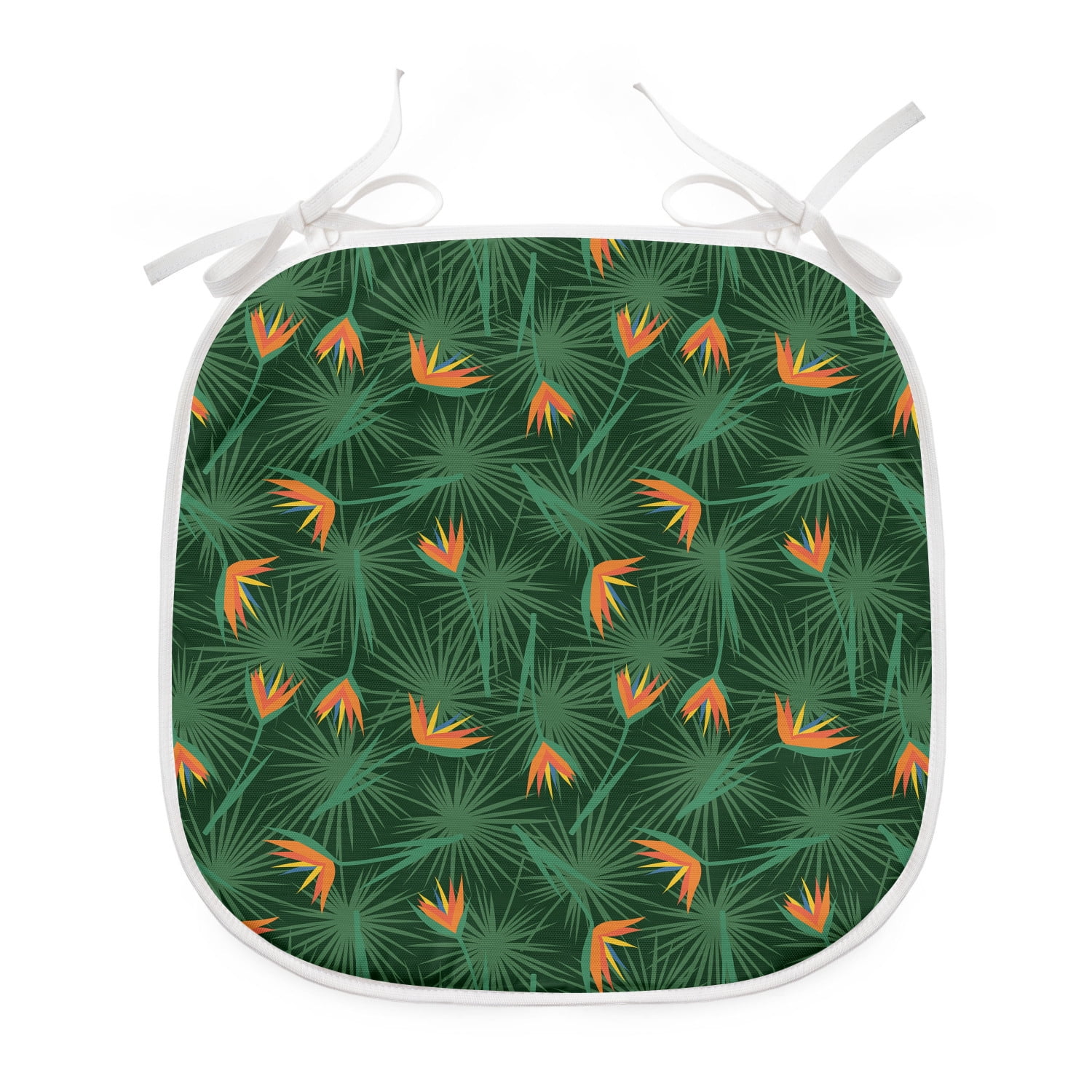Jungle Dining Chair Pad, Tropical Birds of Paradise Flowers Among